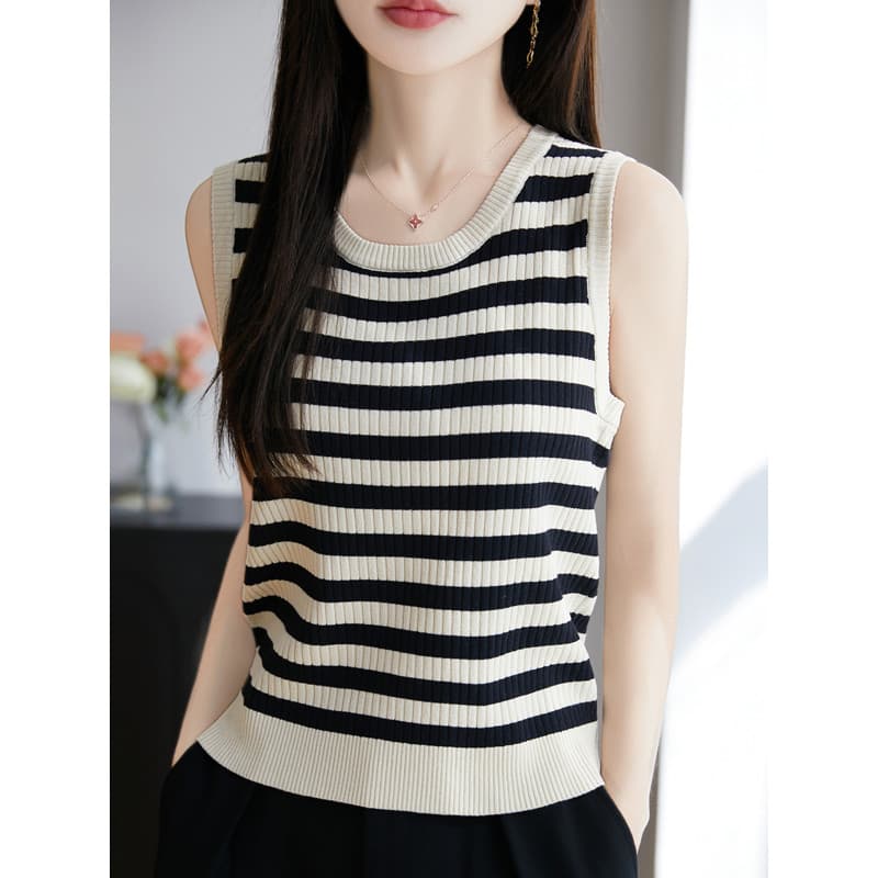 Camisola listrada feminina de tamanho grande, roupa interna feminina 2025 verão novo estilo capa barriga mais fina Look