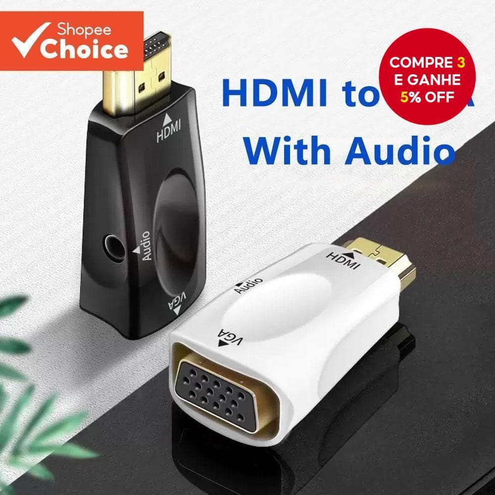 [Shopee Choice] Conversor Compatível Com HDMI Para VGA Adaptador Macho Famale 3.5 mm Áudio FHD 1080P PC Laptop Tablet TV