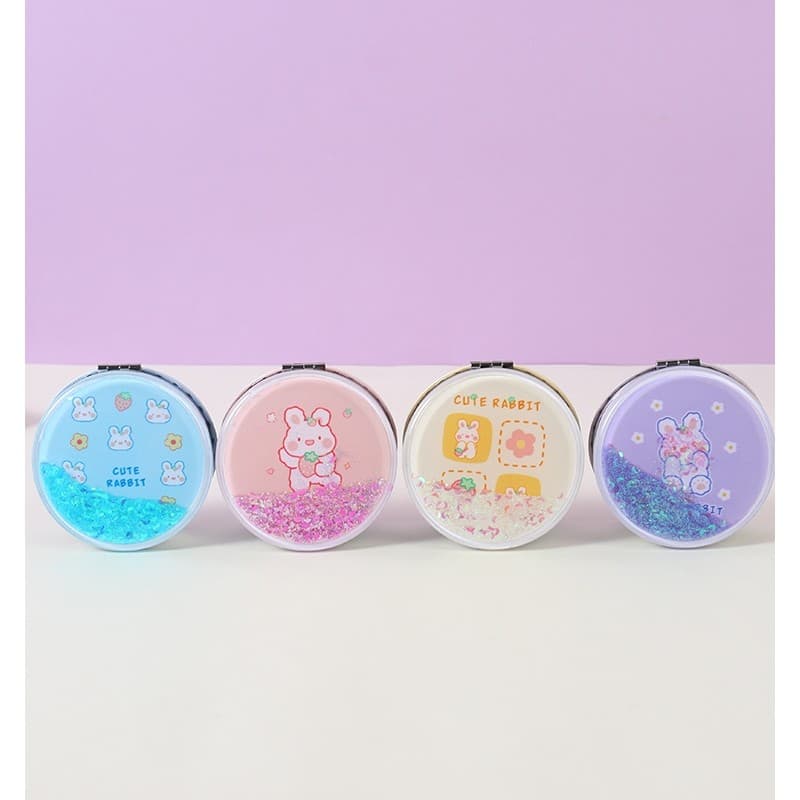 Ximei Eslite espelho portátil morango coelho Glitter redondo espelho portátil bonito dos desenhos animados senhoras estu