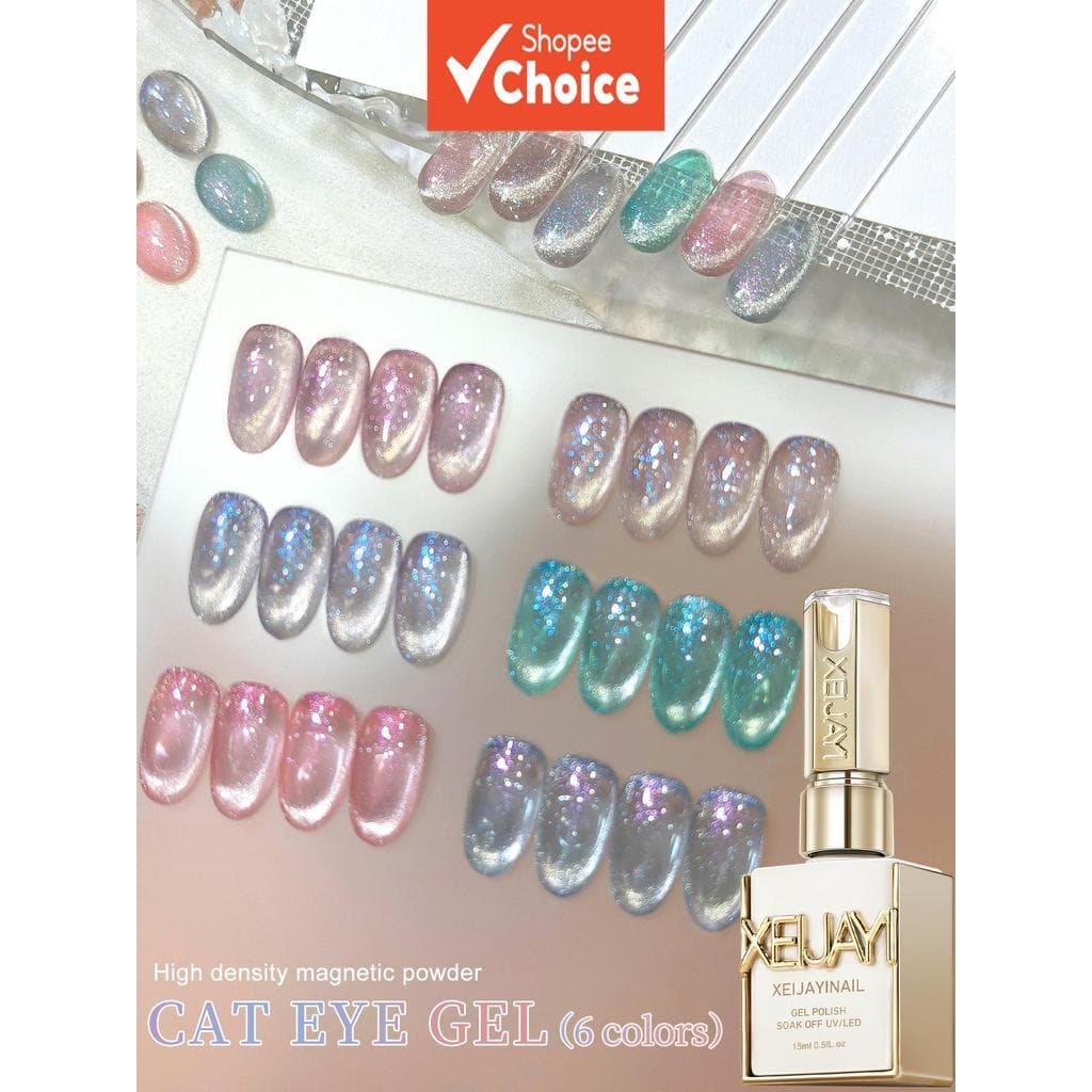 Gel de Unhas Holográfico 15ml com Efeito Olho de Gato, 6 Cores, UV/LED Soak-Off, Ferramentas para Arte de Unhas em Gel