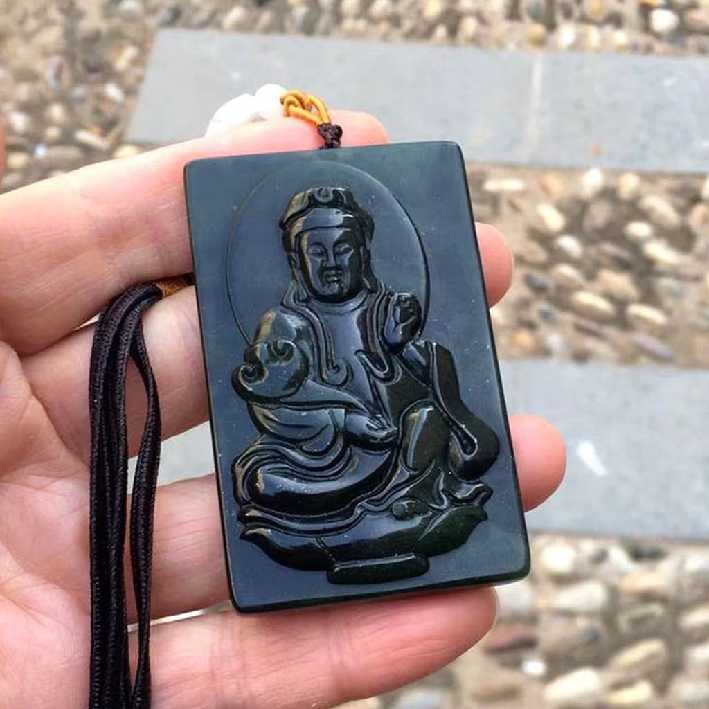 Taishan preto jade guanyin Bodhisattva jade pingente jade marca pescoço jóias pingente Jasper jóias jade pingente colar