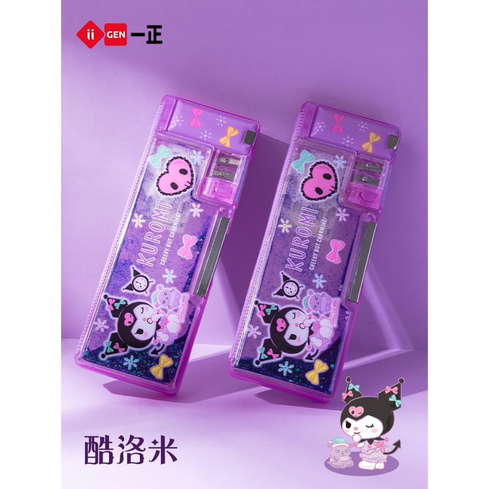 Yizheng Sanrio Glitter Estojo Kuromi Caixa de papelaria Kuromi Melody Cão de orelhas grandes Canela Cachorro Multifuncio
