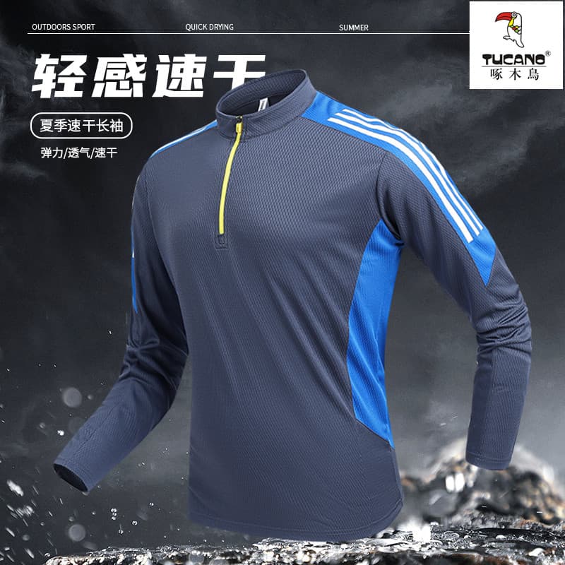 Woodpecker roupas de secagem rápida ao ar livre masculino gola alta manga comprida camiseta esportes respirável de secag