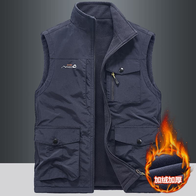 Inverno engrossado dupla face colete masculino ao ar livre multifuncional velo colete Polar velo colete