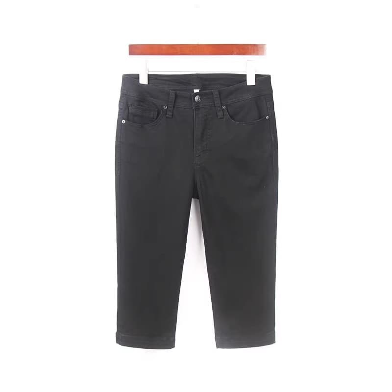 Verão novo estilo pequeno preto 7 pontos Jeans feminino ordem estrangeira tamanho grande cintura alta estiramento mais m