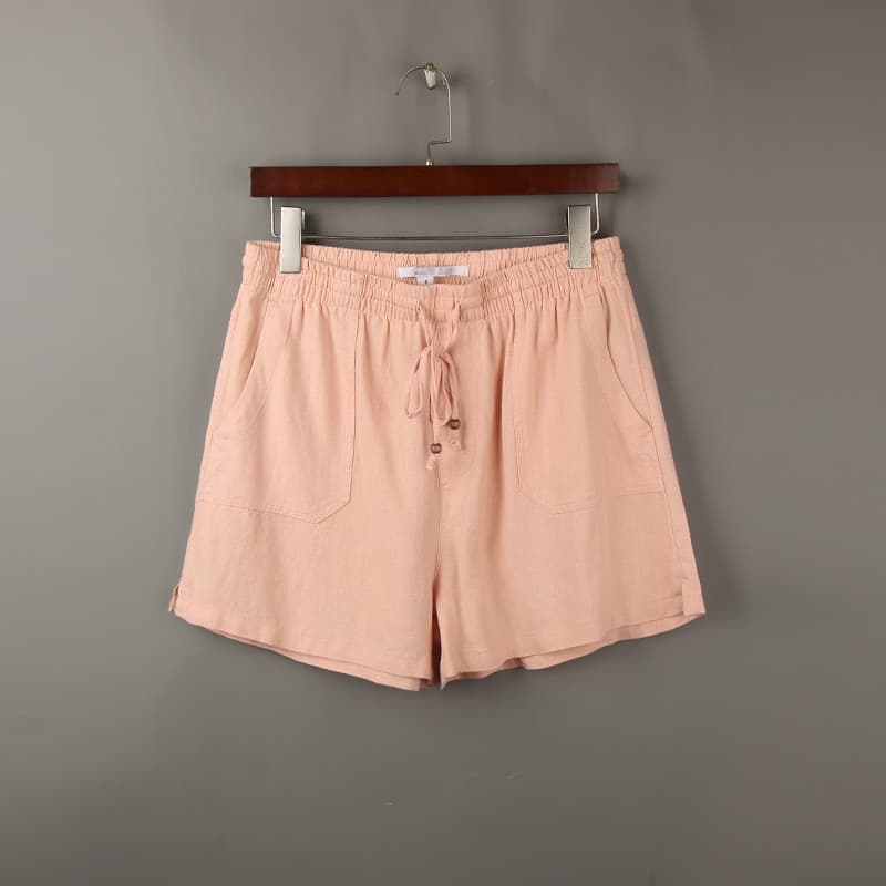 Verão fino doce cor algodão linho shorts feminino ordem estrangeira tamanho grande cintura alta cintura elástica solta m
