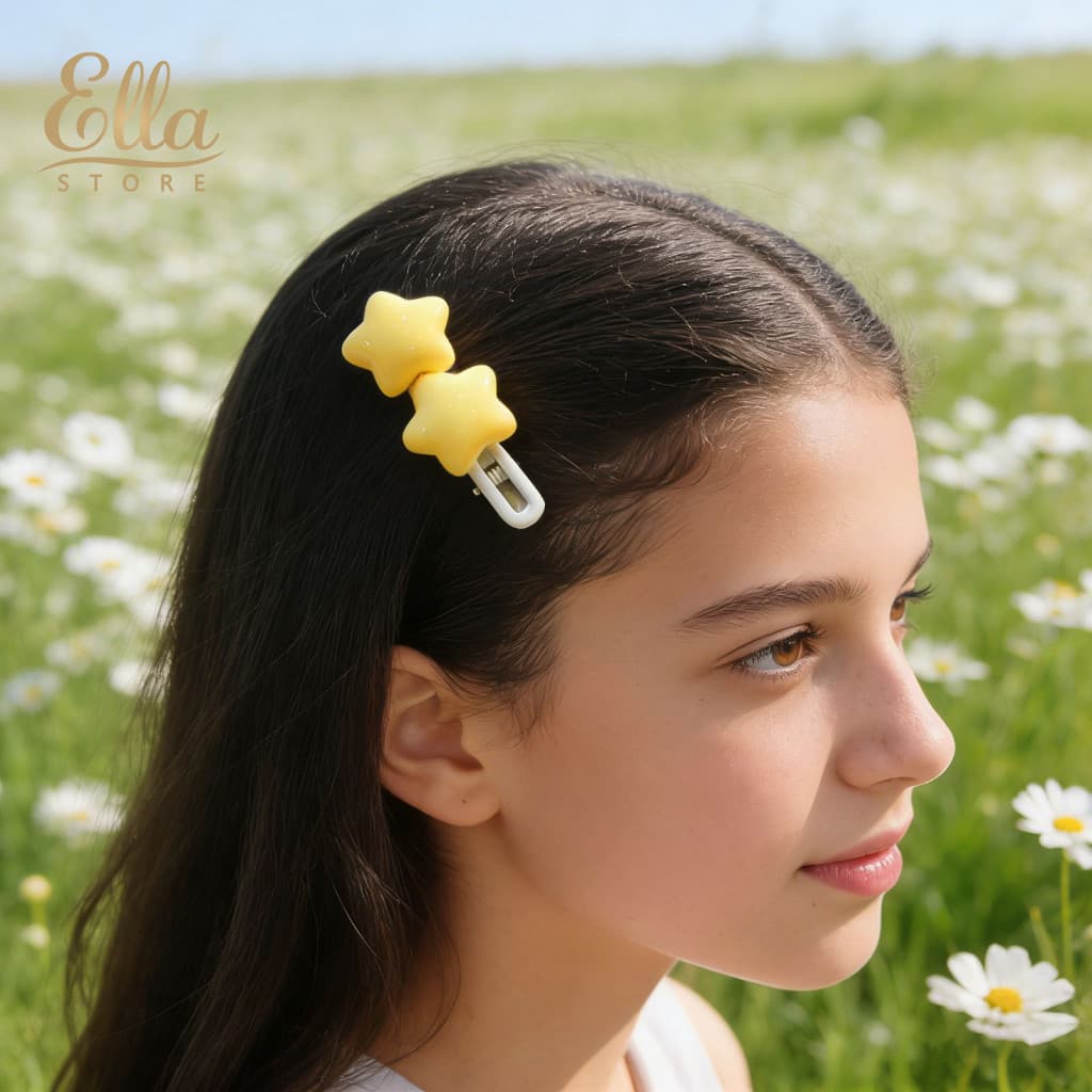 Rounded Edge Hair Clip 2 Pcs Girls Candy Color Star Clips Non-toxic Smooth Hairpins with Moderate Clamping Force Cute Ac