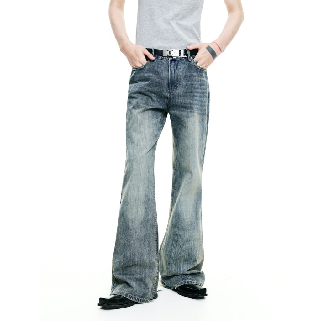 FRKM SCD 26 FS Destruição Azul Vaca Bambu Padrão Oxidação Lavado Angustiado Tubo de Cigarro Calças Micro-Flap Jeans Casu