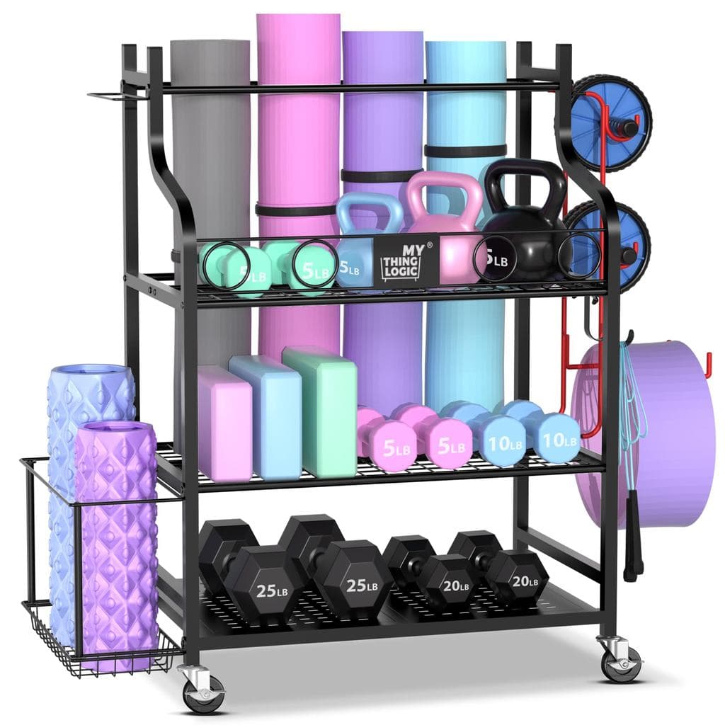 Prateleira Organizadora Academia 4 Andares Carrinho Rodas Halteres Esteira Yoga Kettlebell Musculacao