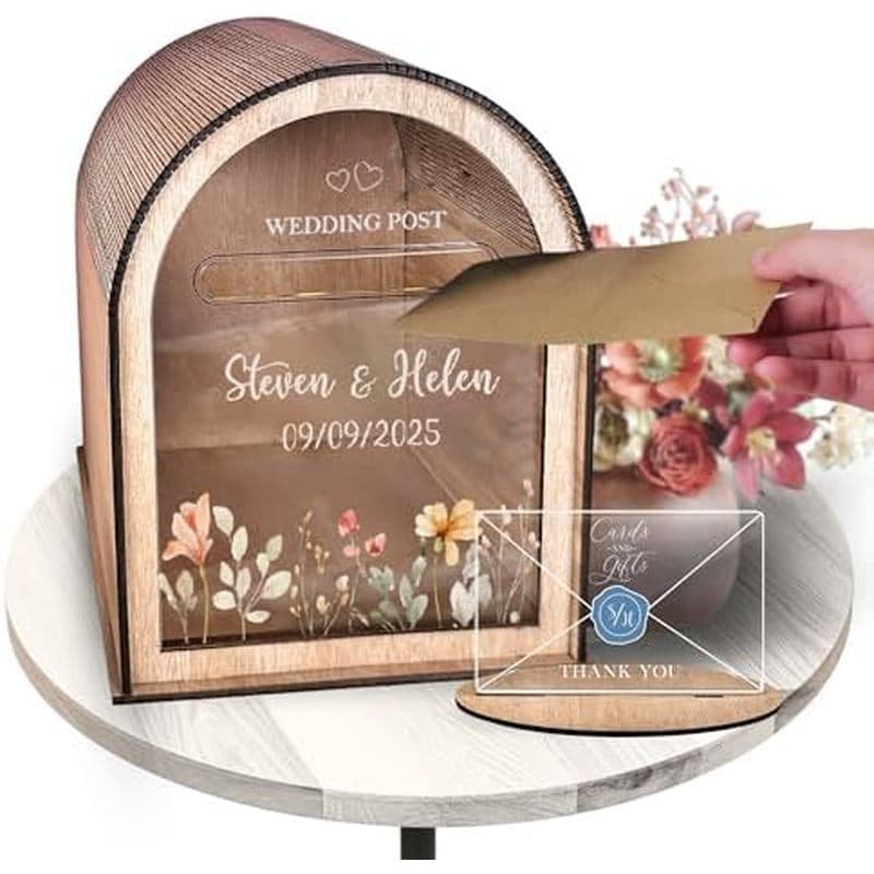 Caixa De Cartão De Casamento Personalizada Com Design Floral-Estilo Correio De Madeira Para Cartões E Presentes-Porta-Fr