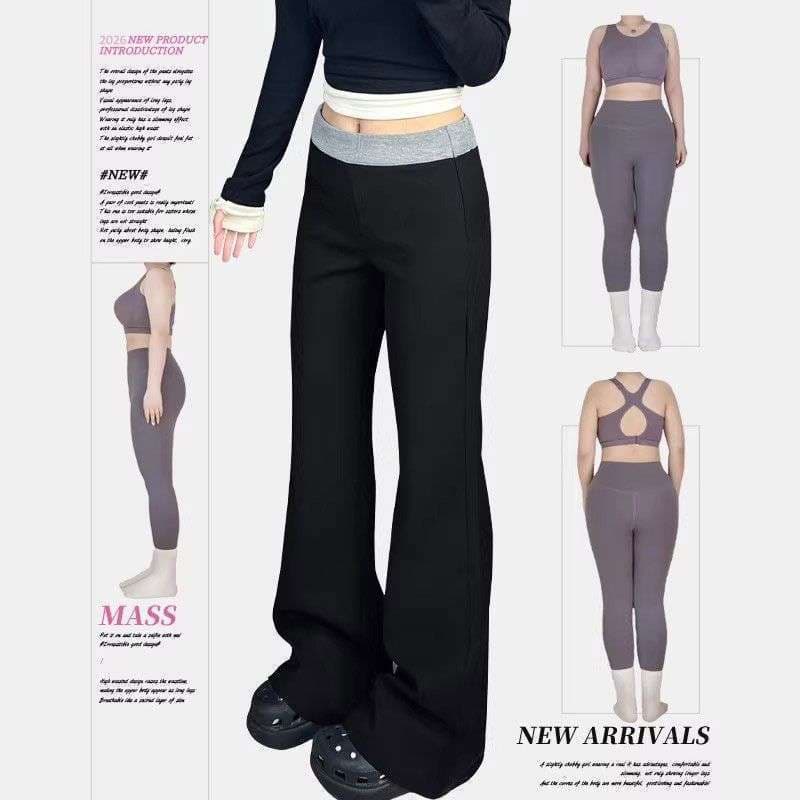 Preto costura Micro-Lap calças esportivas femininas primavera Plus Size gordura mm solto mais magro olhar forma de pêra