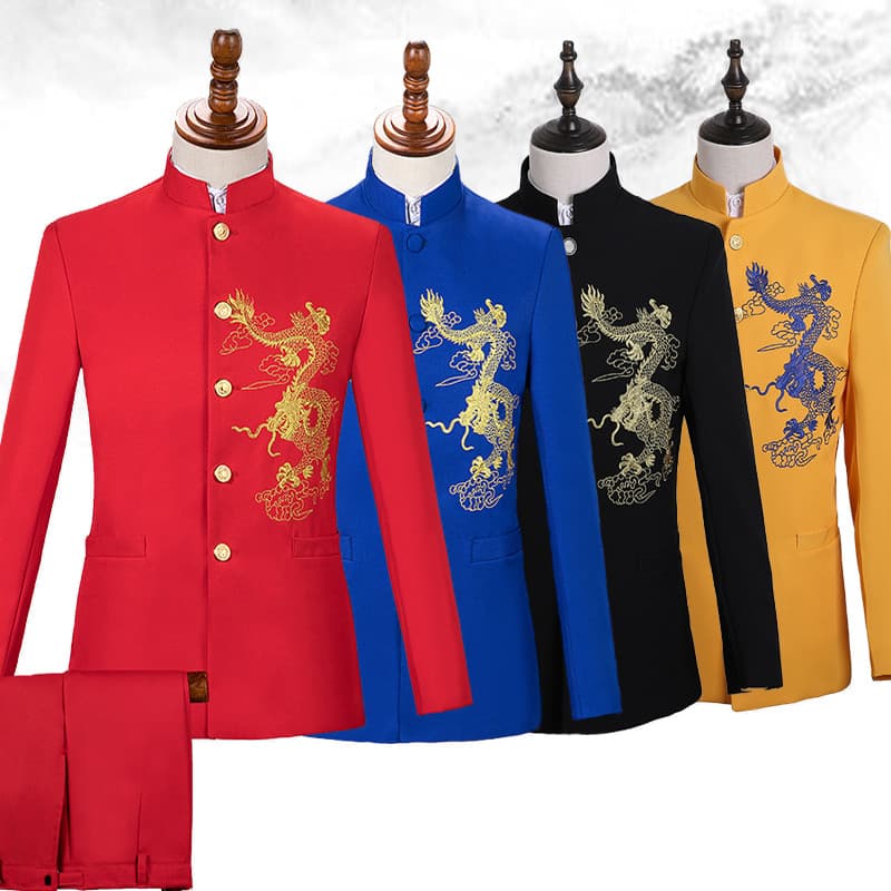 Zhongshan terno masculino juventude chinês gola alta terno fino-ajuste chinês Tang terno vestido coro desempenho traje m