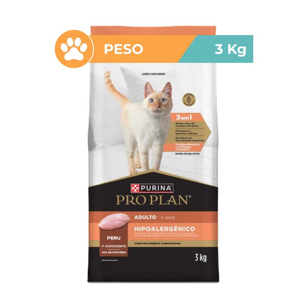 Ração Pro Plan Peru Hipoalergenico Gatos Adultos 3kg