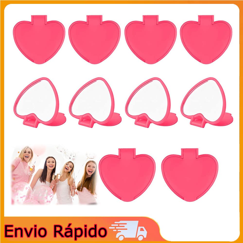 Espelho Flip em forma de coração conjunto de 10 peças Mini espelho de maquiagem portátil