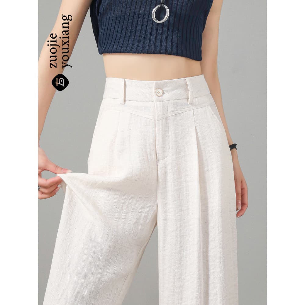Linho Yamamoto calças femininas verão estilo fino 2026 novo estilo cintura alta Drape solto textura Casual Anti-rugas ca