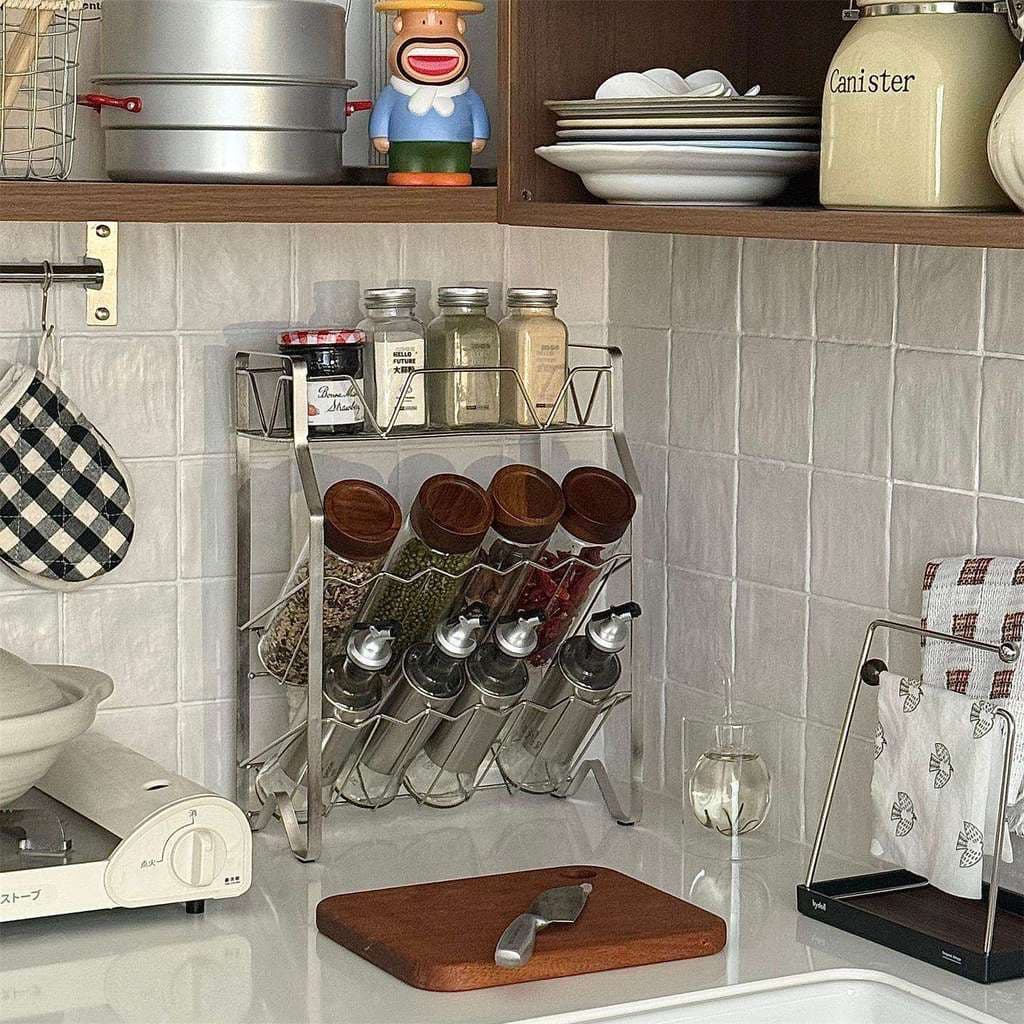 Rack de tempero de cozinha de aço inoxidável bancada multifuncional tempero Jar rack de armazenamento Multi-camada insta