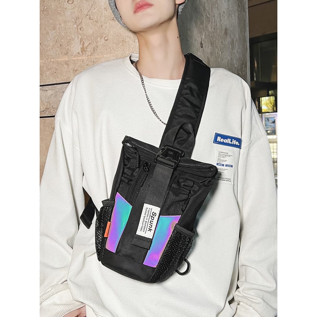 Bolsa mensageiro para meninos, bolsa de peito de grande capacidade, ferramentas funcionais masculinas, bolsa de ombro pa
