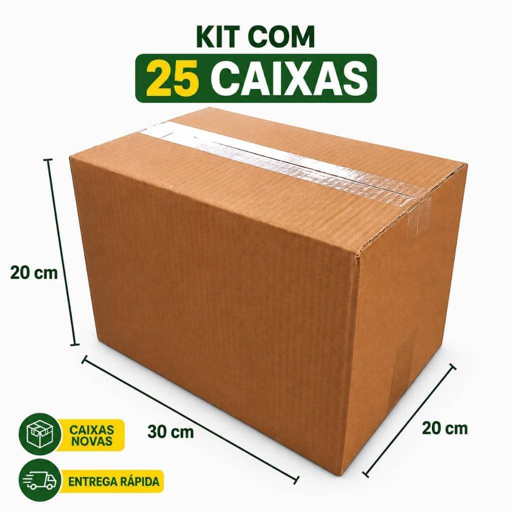 Kit 25 Unidades de Caixas De Papelão 30x20x20cm Ideal Correios Sedex Pac
