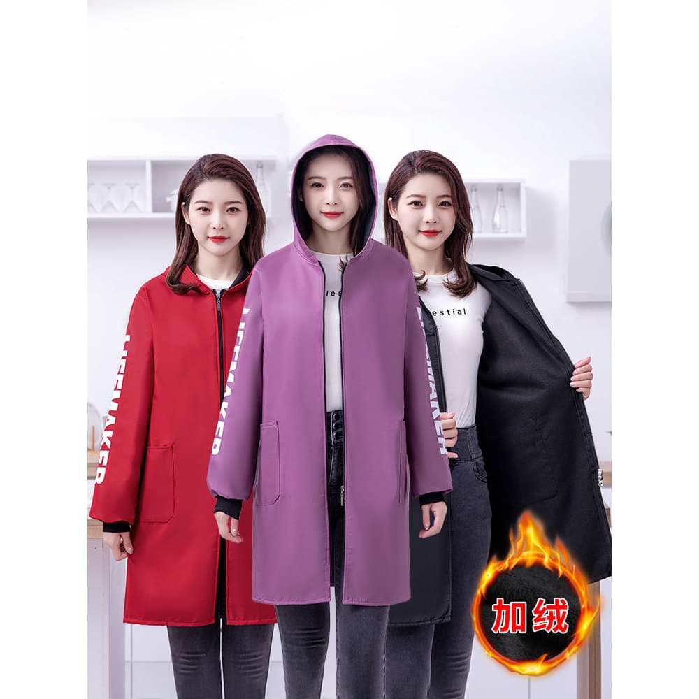 Macacão feminino novo estilo Workwear forro de lã engrossado casaco quente cozinha do agregado familiar à prova dwaterpr