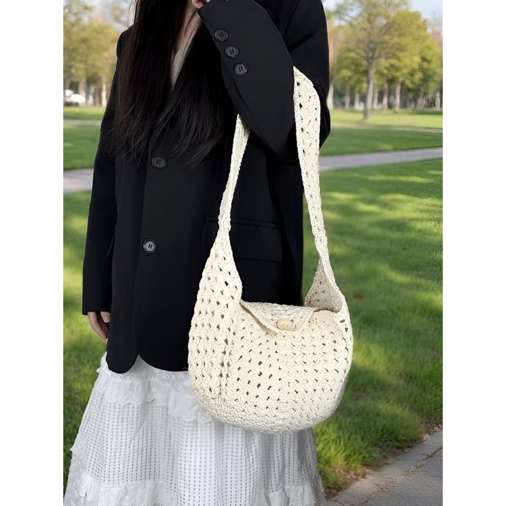Novo estilo de crochê tecido bolsa feminina bolsa de ombro All-Match estilo preguiçoso nicho saco