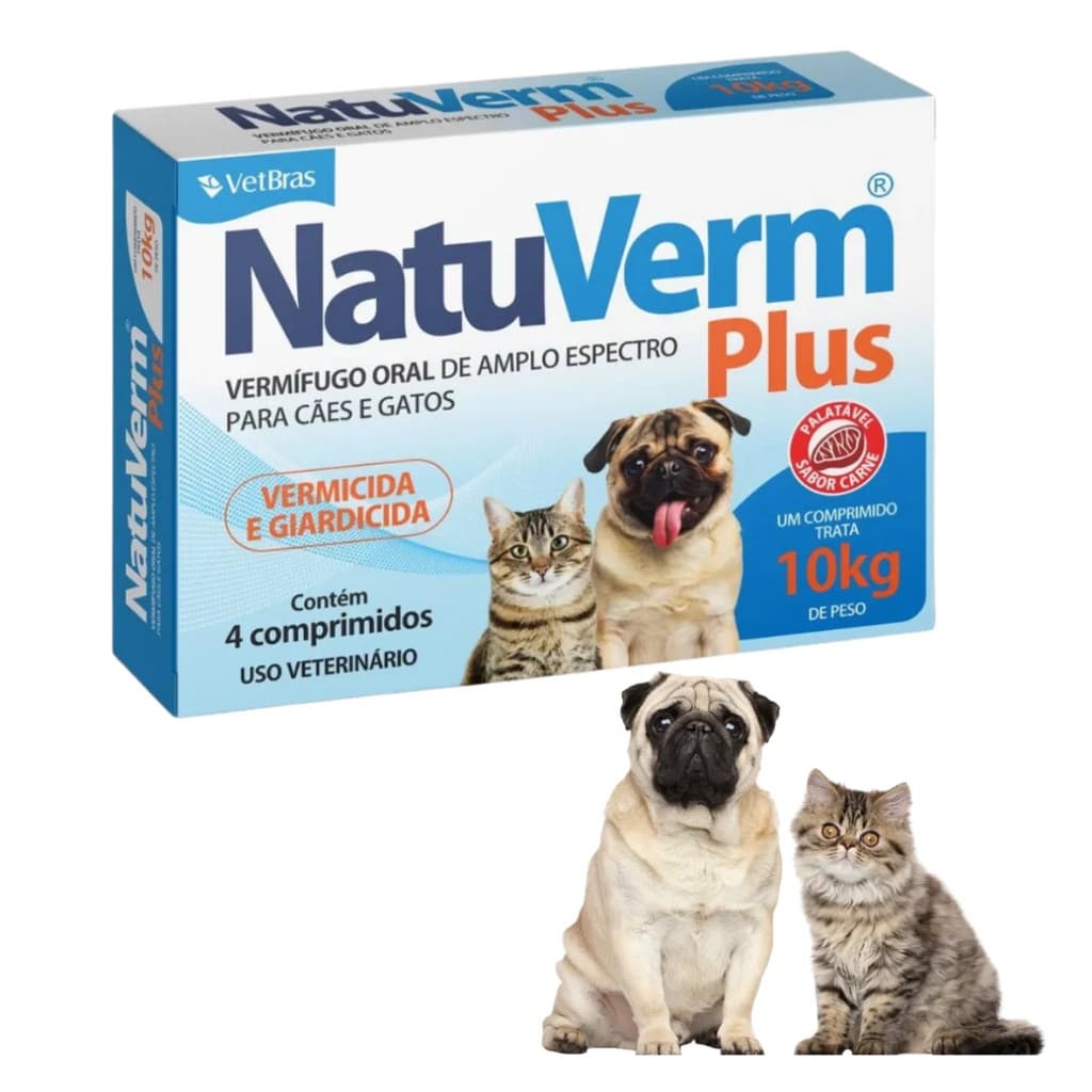 Natuverm Plus 4 Comprimidos Vermífugo Giardicida Cães Gatos