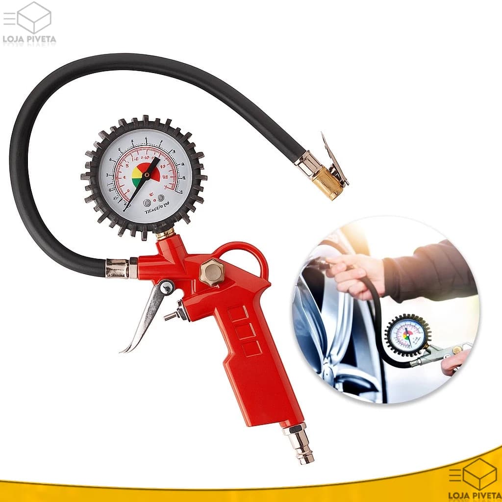 Calibrador Profissional 220PSI/16BAR Com Manômetro Inflador de Pneus Ar Alta Qualidade Engate Rapido