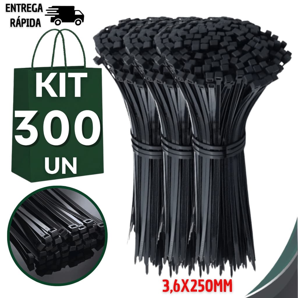 Jogo Abraçadeira Nylon Enforca Gato Braçadeira Cintas Plásticas 3,6x250mm Organize Fios Cabos Praticidades