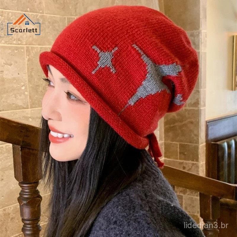 [Scarlett] Gorros Com Cordão Ondulado Padrão De Estrela Para Mulheres Outono E Inverno Quente Proteção De Ouvido Versáti