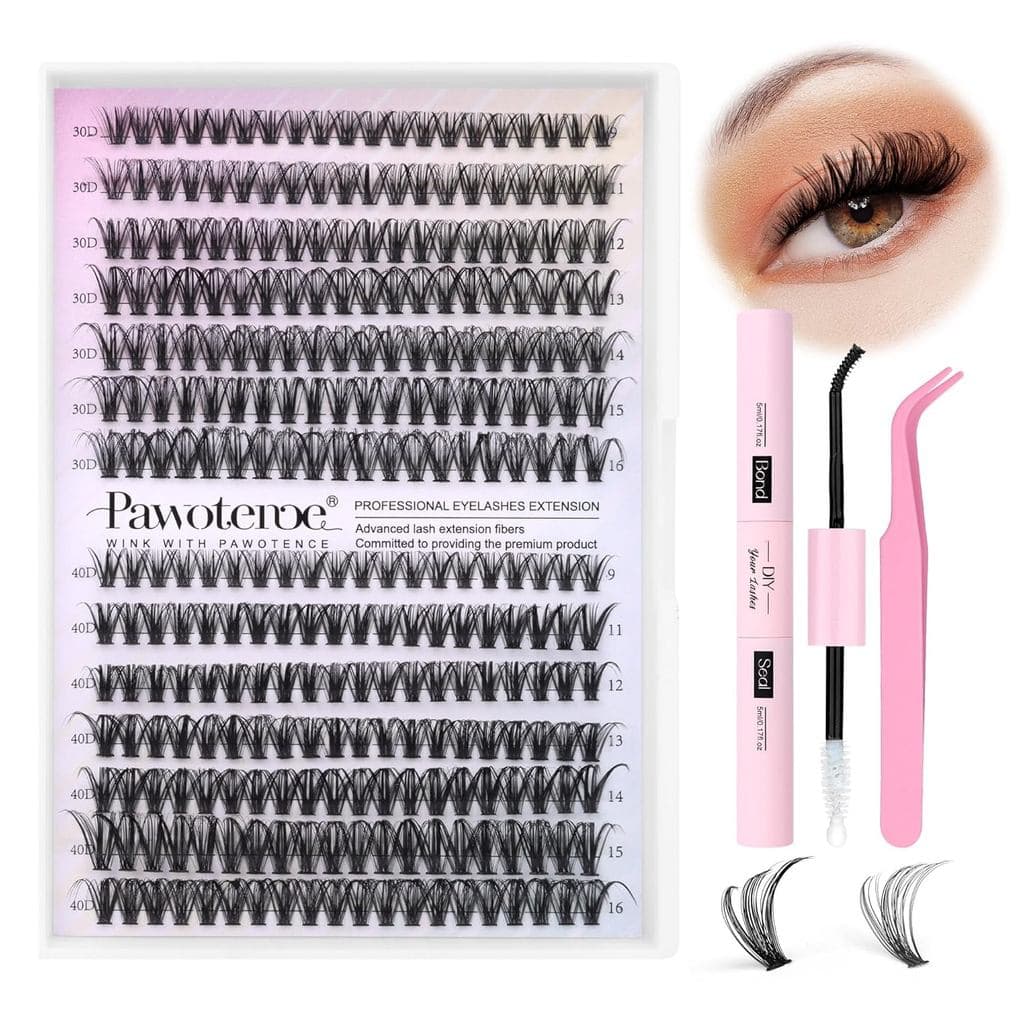 Kit de Extensão de Cílios Pawotence DIY 280 peças, Cílios em Cluster, Kit de Extensão de Cílios, 9-16mm 30D 40D, Kit de