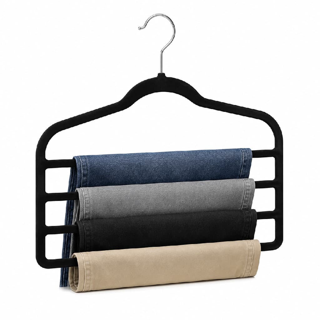 Kit 10 Cabides de Veludo para Calças e Saias Preto Slim Antideslizante Gancho Giratório 360 Closet