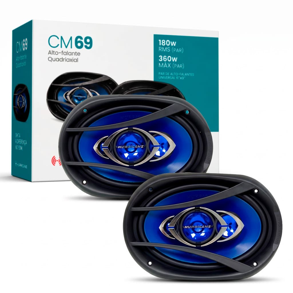 Alto Falante Hurricane CM69 6x9 Quadriaxial 180W RMS Par 360W Som Automotivo Alta Potência Grave Forte Som de Carro