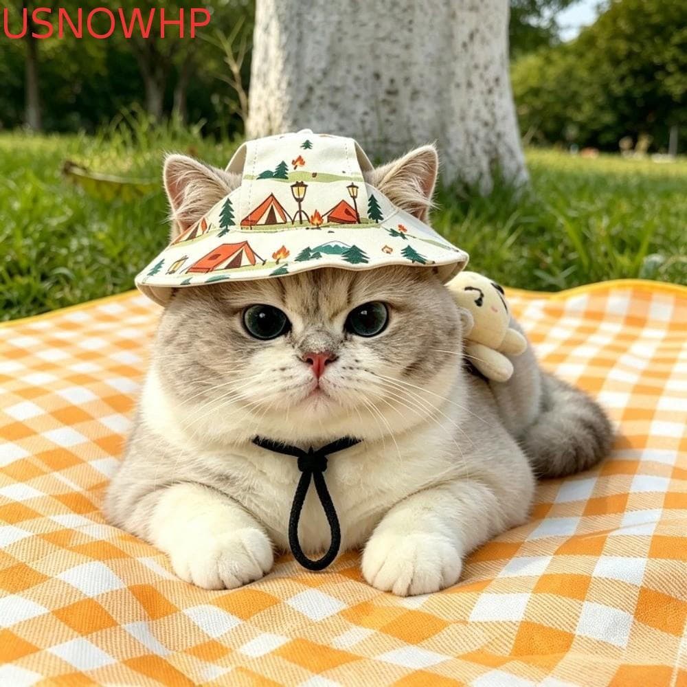 Chapéu De Pescador Para Gatos USNOWHP , Sol Ajustável Respirável Animais De Estimação , Com Furos As Orelhas Confortável
