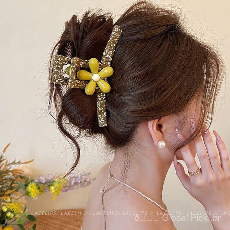 Presilha de cabelo floral estilo floresta para mulheres, novo modelo 2026, presilha grande tipo tubarão, presilha de cab
