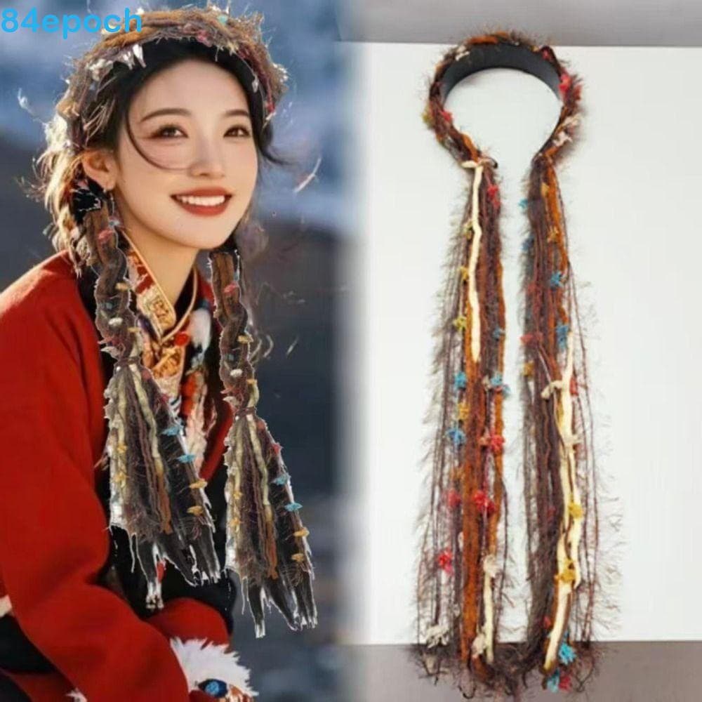 BREPOCH Argola De Cabelo Étnica , Fita Colorida Estilo Boho , Faixa Tibetana Chinesa Trançada Com Borla Longa