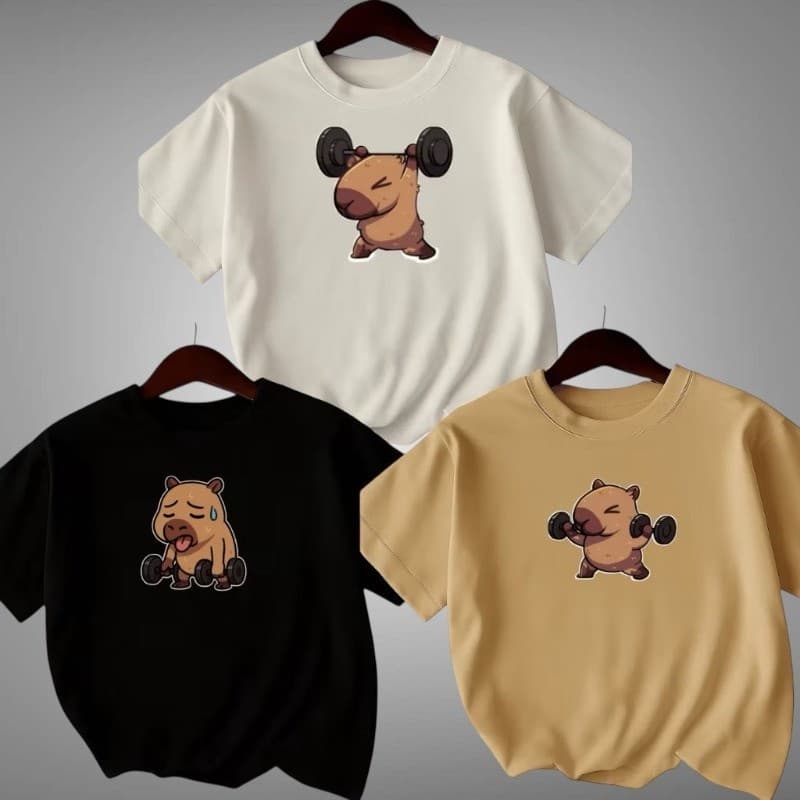 Kit 3 Camisetas ou Unitária Feminina Estampada Capivara Academia Camisa Blusa 100% Algodão Fitness