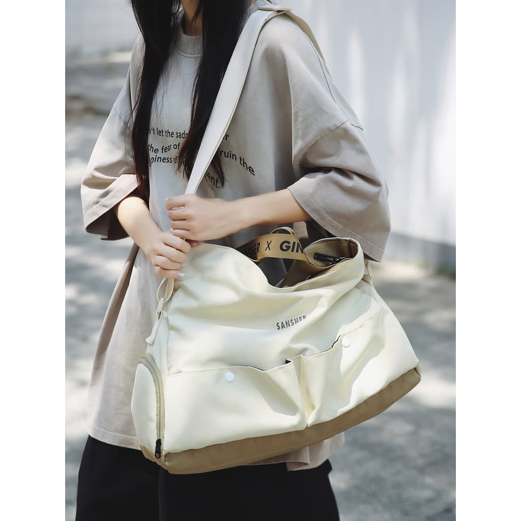 Bolsa mensageiro estilo geral feminina, bolsa de ombro para uso externo, treinamento esportivo, academia, grande capacid