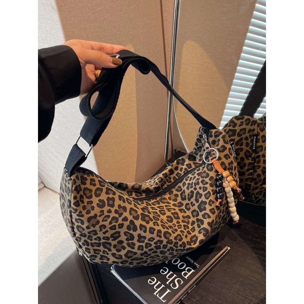 Bolsa de pano com estampa de leopardo, bolsa mensageiro de alta qualidade, feminina, grande capacidade, bolsa de ombro C