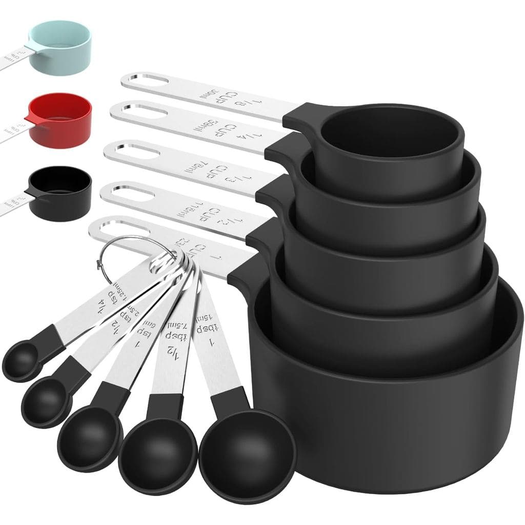 Conjunto de Copos e Colheres Medidoras TILUCK, Copos e Colheres Empilháveis, Copos Medidores com Cabo de Aço Inoxidável,