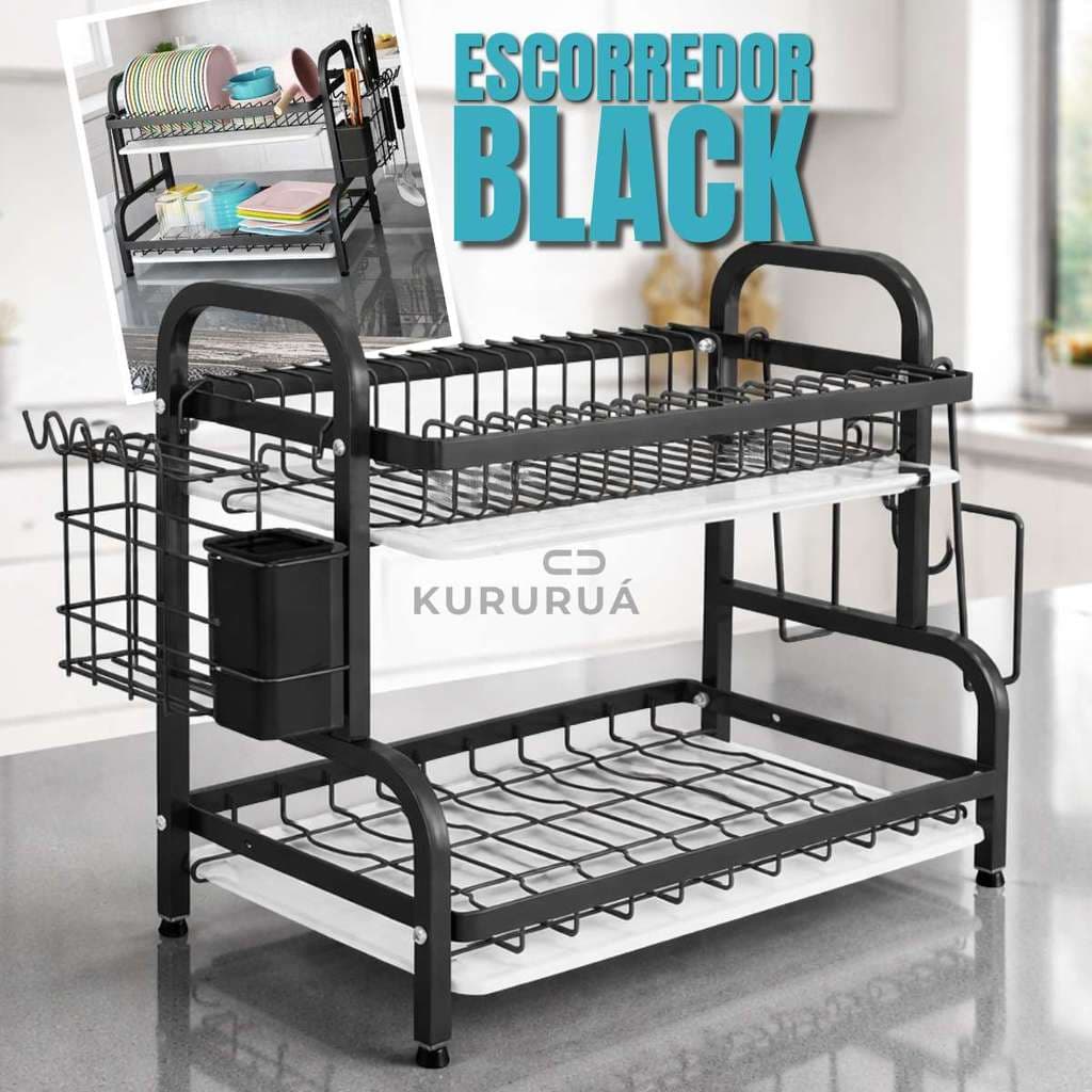 Escorredor De Louça Cozinha Pia Inox 2 Andares Porta Copos Lateral Porta Talheres Removível Bandeja
