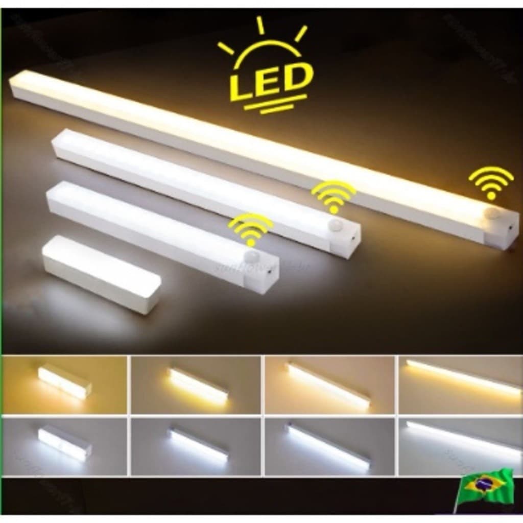 Lâmpada noturna LED com sensor sem fio USB recarregável cozinha guarda-roupa
