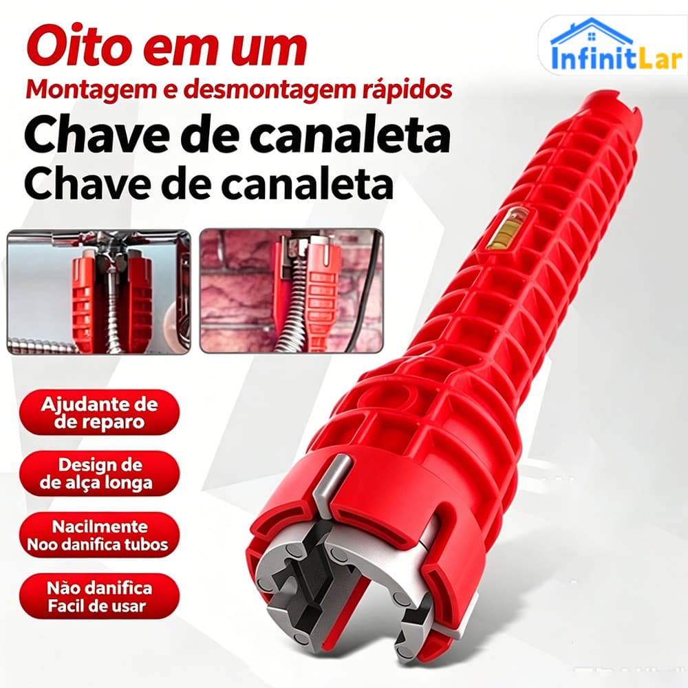 Chave Compacta 8 em 1 para Torneira, Multiuso para Reparos em Pia, Cano e Filtro