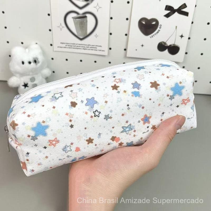 Estojo de Lona em Forma de Estrela, Grande Capacidade, Multifuncional, para Material Escolar, Estojo de Lápis, Bolsa de