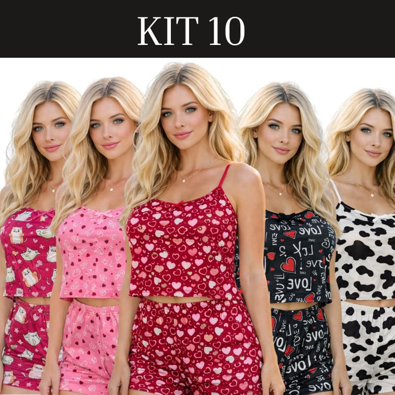 Kit 10 Short Doll Feminino Microfibra Premium Pijama Curto Estampado Leve e Fresquinho