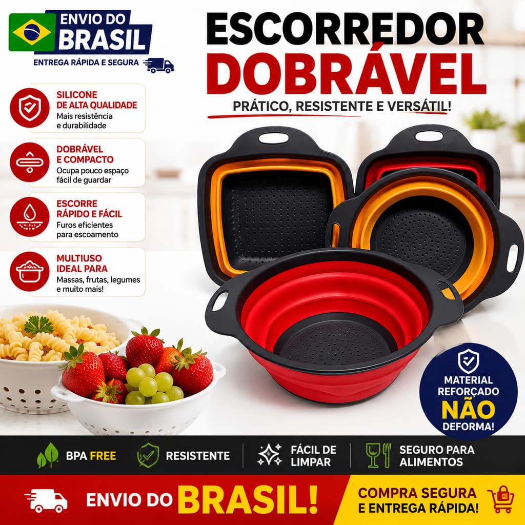 Escorredor Alimentos Silicone Retrátil Massas Legumes Pratico