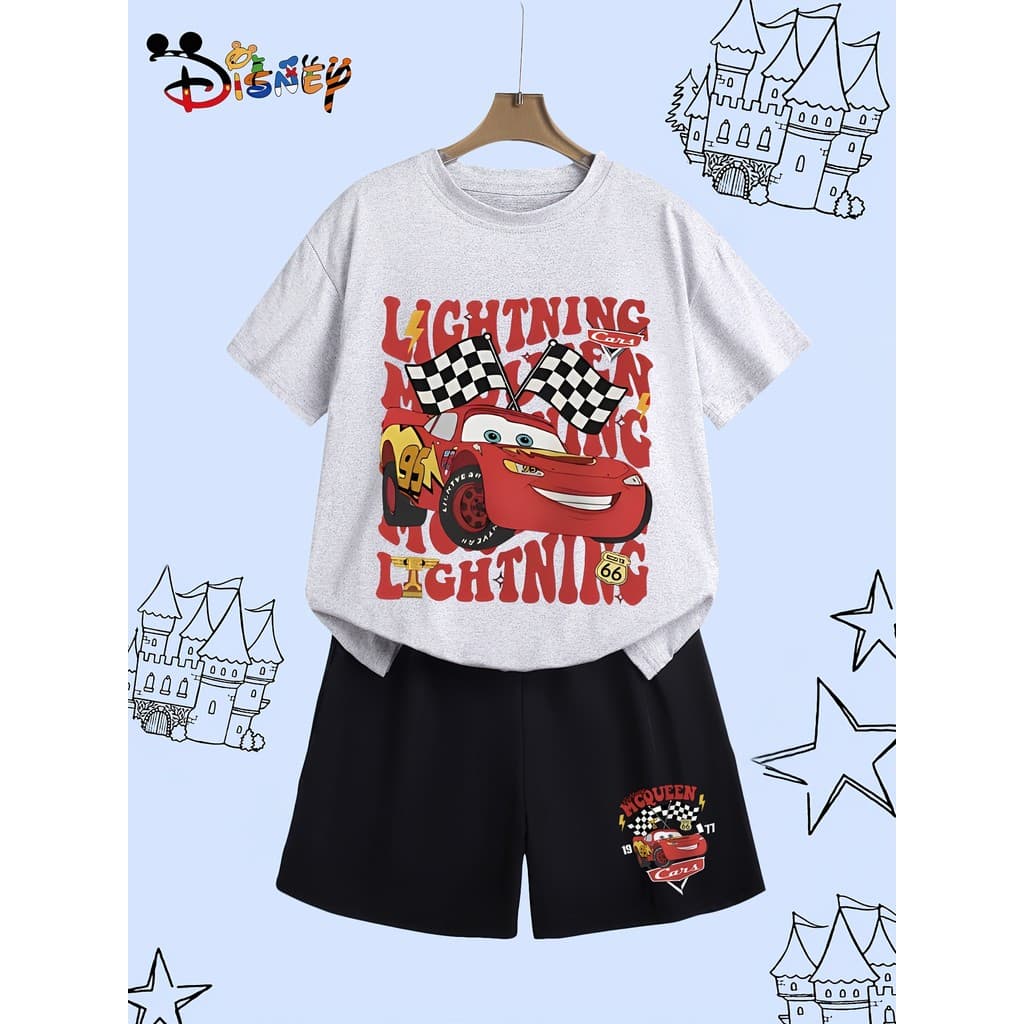 Conjunto Infantil Relâmpago McQueen Menino Camiseta  Bermuda Conjunto Infantil Carros Relâmpago McQueen Masculino Menino