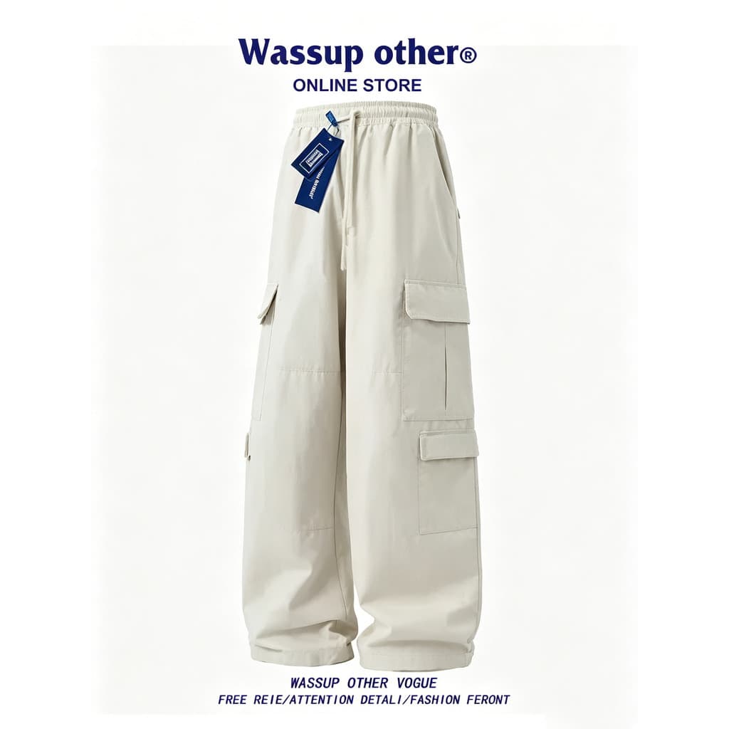 WASSUP OUTRO Macacão Japonês Masculino Verão Solto Reto Calças de Perna Larga Puro Algodão Calças Casuais Estilo Masculi