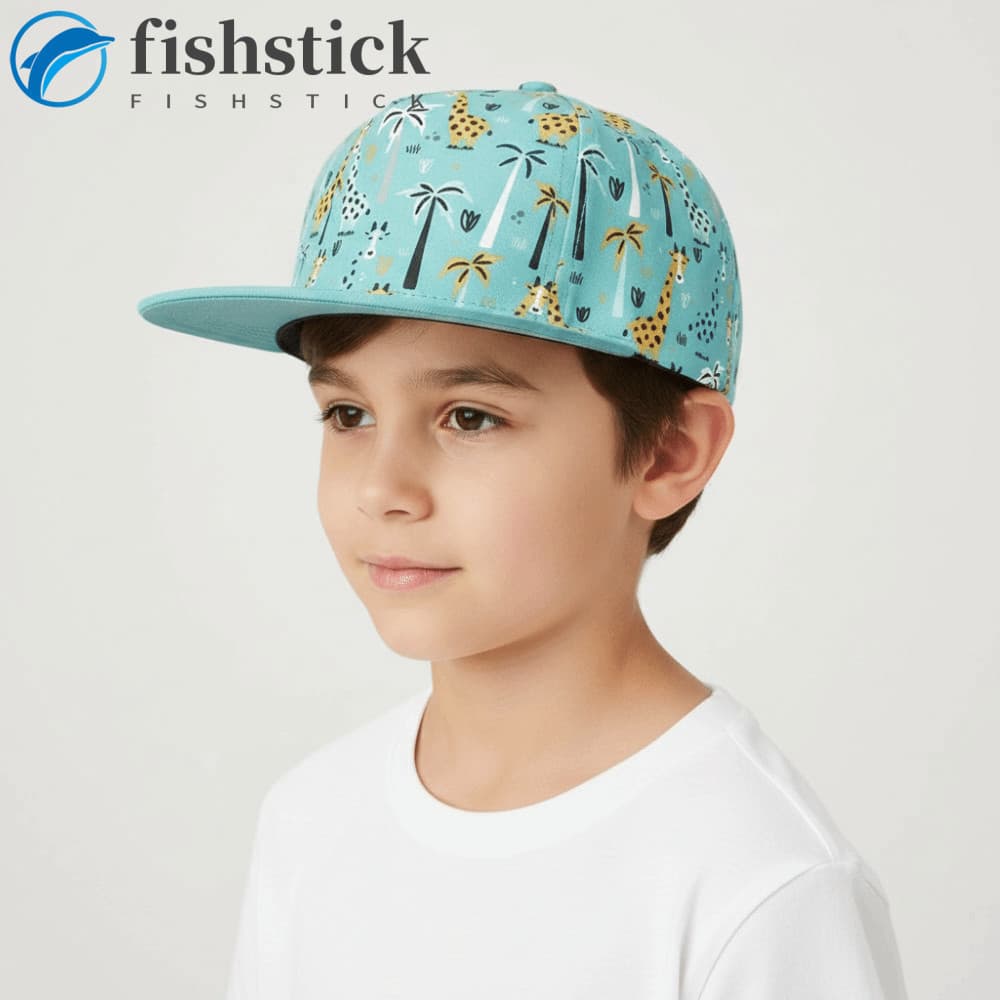 Chapéu Snapback Infantil FISHSTICKA , Estrutura De Cinco Painéis , Padrão Vibrante , Boné De Aba Plana , Algodão Respirá