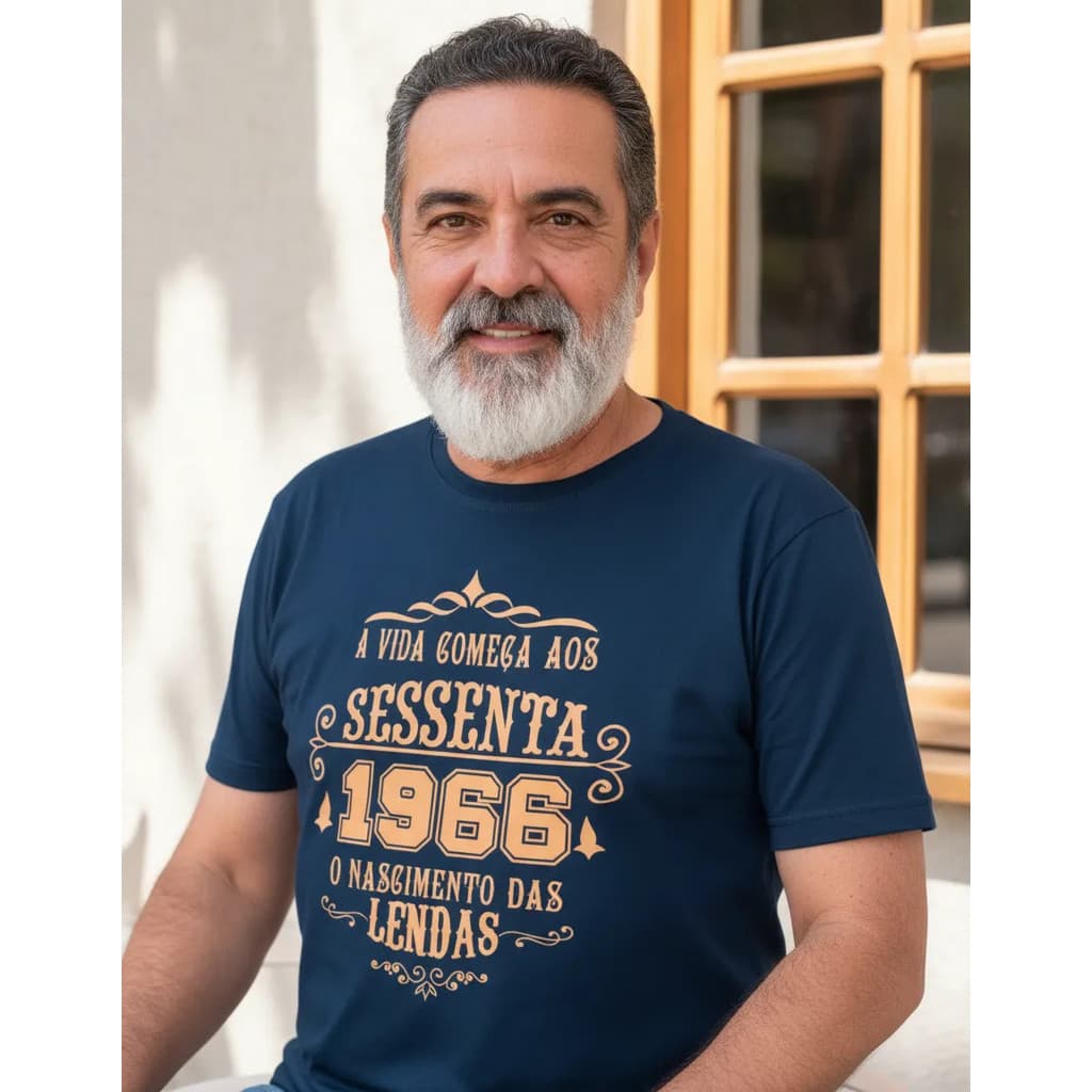 Camiseta Masculina A Vida Começa Aos 60 Anos O Nascimento das Lendas 1966 Algodão Premium