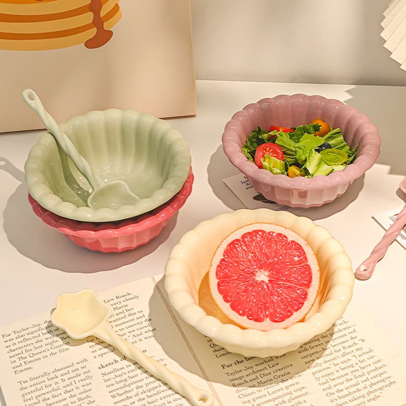Francês ins estilo creme queijo 5-Polegada tigela de arroz doméstico bonito rendas frutas salada tigela Ramen tigela de