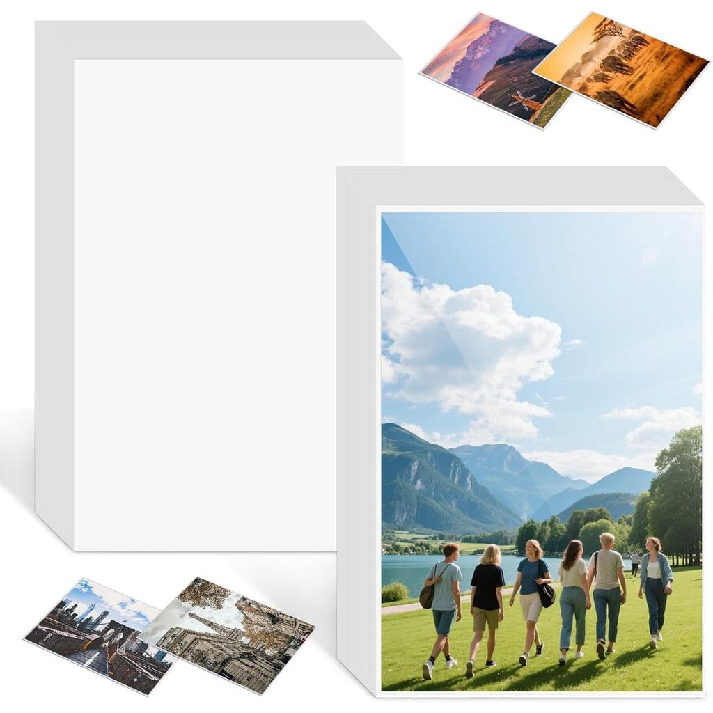 Papel Fotográfico Bupete 4x6, 100 Folhas de Papel Fotográfico Brilhante, Papel Fotográfico 180gsm para Impressora Jato d